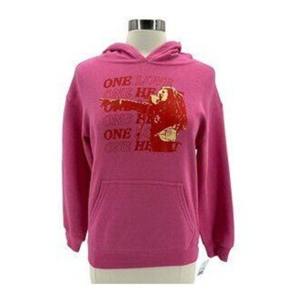 Zion Rootswear Bob Marley Bright Pink Hoodie Sweatshirt "One Love One Heart" L